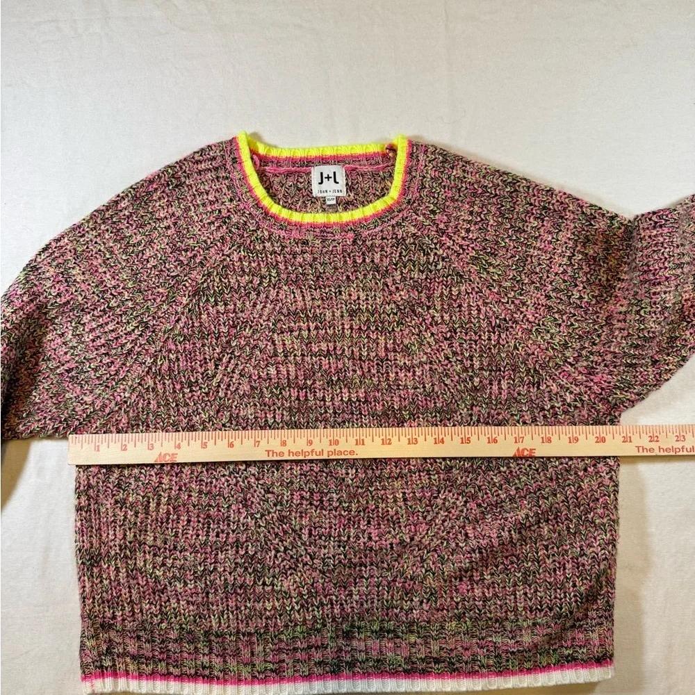 John + Jenn Pink and Green Neon Chunky Knit Cropped Sweater - Picture 6 of 8